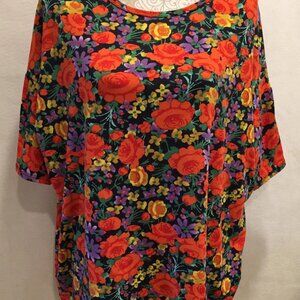 LuLaRoe Irma Top Tunic Shirt Black Red Roses Floral Print Size M
